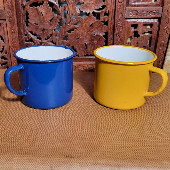 Made in Poland Dining Vintage Made In Poland Enamel Large Mug Set Of 2 Blue And Yellow